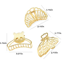 Load image into Gallery viewer, 3 PCS Large Gold Metal Hair Claw Clips for Women Girls, Cute Alloy Big Hair Clamps Strong Hold for Thick Thin Hair 2022