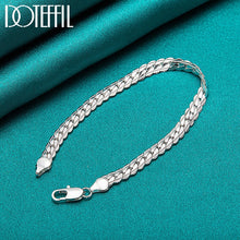 Load image into Gallery viewer, 925 Sterling Silver Bracelet 6mm 18/19/20cm Flat Side Chain Lobster Clasp For Woman Man Wedding Engagement Jewelry