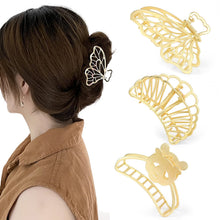 Load image into Gallery viewer, 3 PCS Large Gold Metal Hair Claw Clips for Women Girls, Cute Alloy Big Hair Clamps Strong Hold for Thick Thin Hair 2022