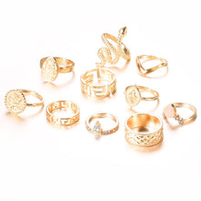 Load image into Gallery viewer, 10Pcs/Set Vintage Boho Snake Crystal Finger Rings Set Punk Bohemian Letter Star Ring for Women Party Jewelry Gift 2022