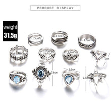 Load image into Gallery viewer, 11Pcs/Set Retro Finger Ring Set Boho Crown Star Silver Carved Knuckle Rings for Women Jewelry Gifts 2022