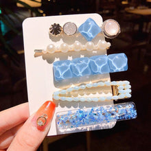 Load image into Gallery viewer, New Women Girls Pearl Blue Hairpins set Side Clip Hair Jewelry Trendy Geometric Headwear Fashion Hair Accessories Barrettes 2022