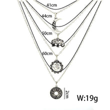 Load image into Gallery viewer, Vintage Elephant Moon Flowers Pendant Necklace Multi-layer Chain Women Jewelry Fashion Accessories Gifts 2022
