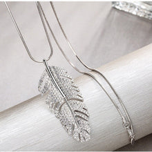 Load image into Gallery viewer, Vintage Long Necklaces for Women Crystal Feather Choker Necklaces Pendanst Fashion Silver Sweater Chain Jewelry Collier 2022