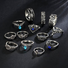 Load image into Gallery viewer, 13Pcs/set New Arrival Vintage Silver Plated Arcylic Crystal Ring Set Charm Exquisite Elegant Finger Ring Sets Women Accessories 2022