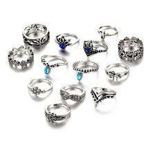 Load image into Gallery viewer, 13Pcs/set New Arrival Vintage Silver Plated Arcylic Crystal Ring Set Charm Exquisite Elegant Finger Ring Sets Women Accessories 2022