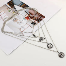Load image into Gallery viewer, Vintage Elephant Moon Flowers Pendant Necklace Multi-layer Chain Women Jewelry Fashion Accessories Gifts 2022
