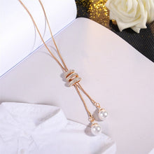 Load image into Gallery viewer, Ladies Fashion Charm Crystal Pearls Pendant Necklace Luxury Statement Silver Plated Long Necklace Sweater Chains Women Wedding Fine Jewelry Gifts 2022