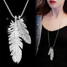 Load image into Gallery viewer, Vintage Long Necklaces for Women Crystal Feather Choker Necklaces Pendanst Fashion Silver Sweater Chain Jewelry Collier 2022