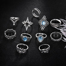 Load image into Gallery viewer, 11Pcs/Set Retro Finger Ring Set Boho Crown Star Silver Carved Knuckle Rings for Women Jewelry Gifts 2022