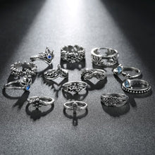 Load image into Gallery viewer, 13Pcs/set New Arrival Vintage Silver Plated Arcylic Crystal Ring Set Charm Exquisite Elegant Finger Ring Sets Women Accessories 2022