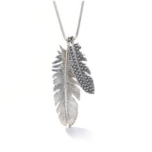Load image into Gallery viewer, Vintage Long Necklaces for Women Crystal Feather Choker Necklaces Pendanst Fashion Silver Sweater Chain Jewelry Collier 2022