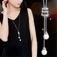 Load image into Gallery viewer, Ladies Fashion Charm Crystal Pearls Pendant Necklace Luxury Statement Silver Plated Long Necklace Sweater Chains Women Wedding Fine Jewelry Gifts 2022