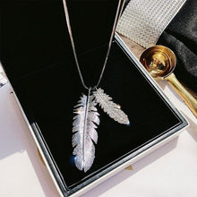 Load image into Gallery viewer, Vintage Long Necklaces for Women Crystal Feather Choker Necklaces Pendanst Fashion Silver Sweater Chain Jewelry Collier 2022