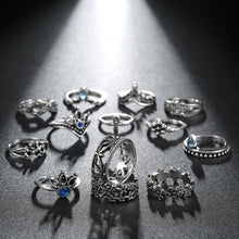 Load image into Gallery viewer, 13Pcs/set New Arrival Vintage Silver Plated Arcylic Crystal Ring Set Charm Exquisite Elegant Finger Ring Sets Women Accessories 2022
