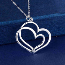 Load image into Gallery viewer, Hot 925 sterling Silver Jewelry sets for women fine Double Heart earrings stud necklace 18 inch Fashion Party wedding girl Gifts 2022