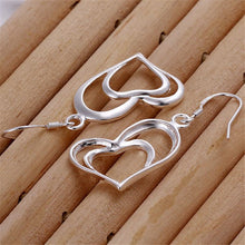 Load image into Gallery viewer, Hot 925 sterling Silver Jewelry sets for women fine Double Heart earrings stud necklace 18 inch Fashion Party wedding girl Gifts 2022