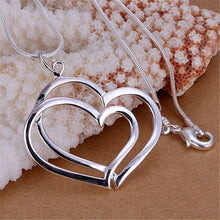 Load image into Gallery viewer, Hot 925 sterling Silver Jewelry sets for women fine Double Heart earrings stud necklace 18 inch Fashion Party wedding girl Gifts 2022