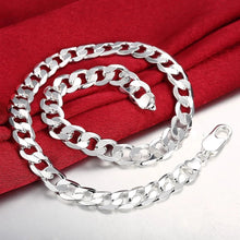 Load image into Gallery viewer, Charm Fine 925 sterling Silver Bracelets necklace Jewelry set for men classic 12MM Chain 18/20/22/24/26/28/30 inch Fashion Party 2022
