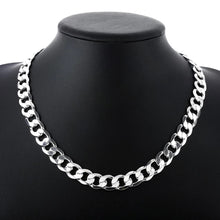 Load image into Gallery viewer, Charm Fine 925 sterling Silver Bracelets necklace Jewelry set for men classic 12MM Chain 18/20/22/24/26/28/30 inch Fashion Party 2022