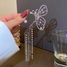 Load image into Gallery viewer, 1 Piece Fashion Crystal Butterfly Clip on Earring Pearl Beads Ear Cuff Long Tassels Hollow Earrings For Women Clip Jewelry Gifts 2022