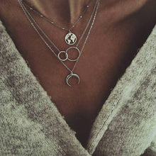 Load image into Gallery viewer, New Fashion Retro Moon World Map Circle Pendant Multilayer Gold Colodr Necklace Party Charm Jewelry Accessories For Women 2022