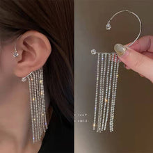 Load image into Gallery viewer, New Luxury Shining Zircon Rhinestone Long Tassel Ear Clip Ear Cuff Exquisite Vintage Clip Earrings Fashion Wedding Jewelry 2022