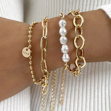 Load image into Gallery viewer, 4PCS Set Punk Golden Pearl Love Bracelets Bangles 2022 Fashion Jewelry Punk Chain Bracelets Set for Women Charm Jewelry Gifts 2022