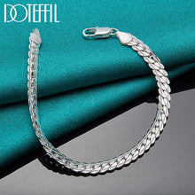 Load image into Gallery viewer, 925 Sterling Silver Bracelet 6mm 18/19/20cm Flat Side Chain Lobster Clasp For Woman Man Wedding Engagement Jewelry
