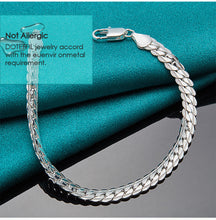 Load image into Gallery viewer, 925 Sterling Silver Bracelet 6mm 18/19/20cm Flat Side Chain Lobster Clasp For Woman Man Wedding Engagement Jewelry
