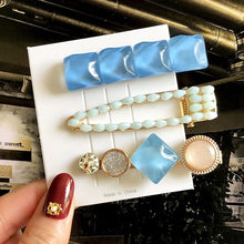 Load image into Gallery viewer, New Women Girls Pearl Blue Hairpins set Side Clip Hair Jewelry Trendy Geometric Headwear Fashion Hair Accessories Barrettes 2022
