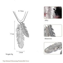 Load image into Gallery viewer, Vintage Long Necklaces for Women Crystal Feather Choker Necklaces Pendanst Fashion Silver Sweater Chain Jewelry Collier 2022
