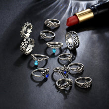 Load image into Gallery viewer, 13Pcs/set New Arrival Vintage Silver Plated Arcylic Crystal Ring Set Charm Exquisite Elegant Finger Ring Sets Women Accessories 2022
