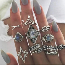 Load image into Gallery viewer, 2 Sets Ring Sets Punk Knuckle Rings Sets for Women Star Vintage Flower Midi Finger Rings Jewelry Boho Silver Party Bague Femme 2022
