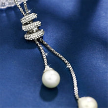 Load image into Gallery viewer, Ladies Fashion Charm Crystal Pearls Pendant Necklace Luxury Statement Silver Plated Long Necklace Sweater Chains Women Wedding Fine Jewelry Gifts 2022
