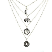 Load image into Gallery viewer, Vintage Elephant Moon Flowers Pendant Necklace Multi-layer Chain Women Jewelry Fashion Accessories Gifts 2022
