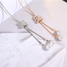 Load image into Gallery viewer, Ladies Fashion Charm Crystal Pearls Pendant Necklace Luxury Statement Silver Plated Long Necklace Sweater Chains Women Wedding Fine Jewelry Gifts 2022
