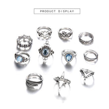 Load image into Gallery viewer, 11Pcs/Set Retro Finger Ring Set Boho Crown Star Silver Carved Knuckle Rings for Women Jewelry Gifts 2022

