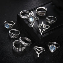 Load image into Gallery viewer, 2 Sets Ring Sets Punk Knuckle Rings Sets for Women Star Vintage Flower Midi Finger Rings Jewelry Boho Silver Party Bague Femme 2022
