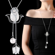 Load image into Gallery viewer, Black Crystal Tulip Long Chain Necklaces Pendants for Women 2022
