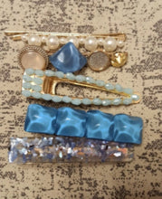 Load image into Gallery viewer, New Women Girls Pearl Blue Hairpins set Side Clip Hair Jewelry Trendy Geometric Headwear Fashion Hair Accessories Barrettes 2022
