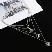 Load image into Gallery viewer, Vintage Elephant Moon Flowers Pendant Necklace Multi-layer Chain Women Jewelry Fashion Accessories Gifts 2022
