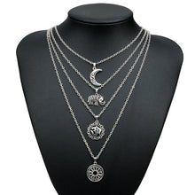 Load image into Gallery viewer, Vintage Elephant Moon Flowers Pendant Necklace Multi-layer Chain Women Jewelry Fashion Accessories Gifts 2022
