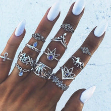 Load image into Gallery viewer, 13Pcs/set New Arrival Vintage Silver Plated Arcylic Crystal Ring Set Charm Exquisite Elegant Finger Ring Sets Women Accessories 2022
