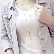 Load image into Gallery viewer, Ladies Fashion Charm Crystal Pearls Pendant Necklace Luxury Statement Silver Plated Long Necklace Sweater Chains Women Wedding Fine Jewelry Gifts 2022
