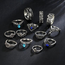 Load image into Gallery viewer, 2 Sets Ring Sets Punk Knuckle Rings Sets for Women Star Vintage Flower Midi Finger Rings Jewelry Boho Silver Party Bague Femme 2022

