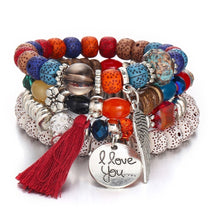 Load image into Gallery viewer, Bohemian Bead Stone Bracelets &amp; Bangles for Women Fashion Love Feather Tassel Charm Bracelet Female Wristband Jewelry 2022
