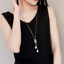 Load image into Gallery viewer, Ladies Fashion Charm Crystal Pearls Pendant Necklace Luxury Statement Silver Plated Long Necklace Sweater Chains Women Wedding Fine Jewelry Gifts 2022
