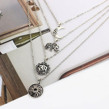Load image into Gallery viewer, Vintage Elephant Moon Flowers Pendant Necklace Multi-layer Chain Women Jewelry Fashion Accessories Gifts 2022
