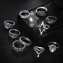 Load image into Gallery viewer, 11Pcs/Set Retro Finger Ring Set Boho Crown Star Silver Carved Knuckle Rings for Women Jewelry Gifts 2022
